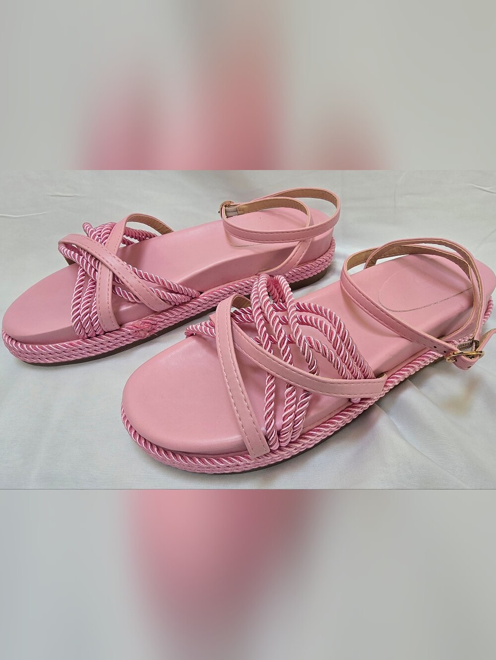 JustFab Pink Wisteria Rope Strappy Sandals Size 11 Braided Flat